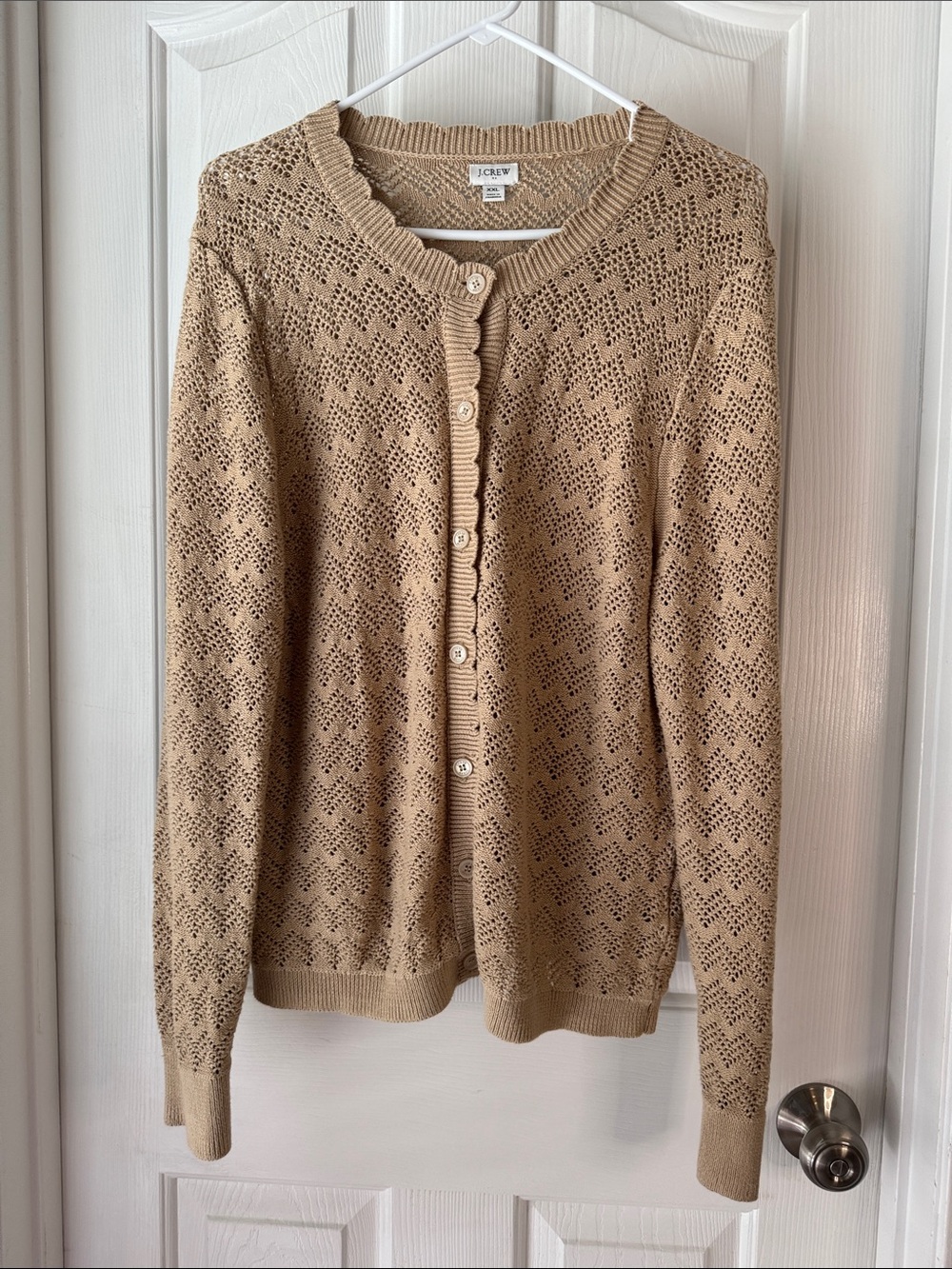 J. Crew Light Tan Openwork Scallop-Edge Button Cardigan